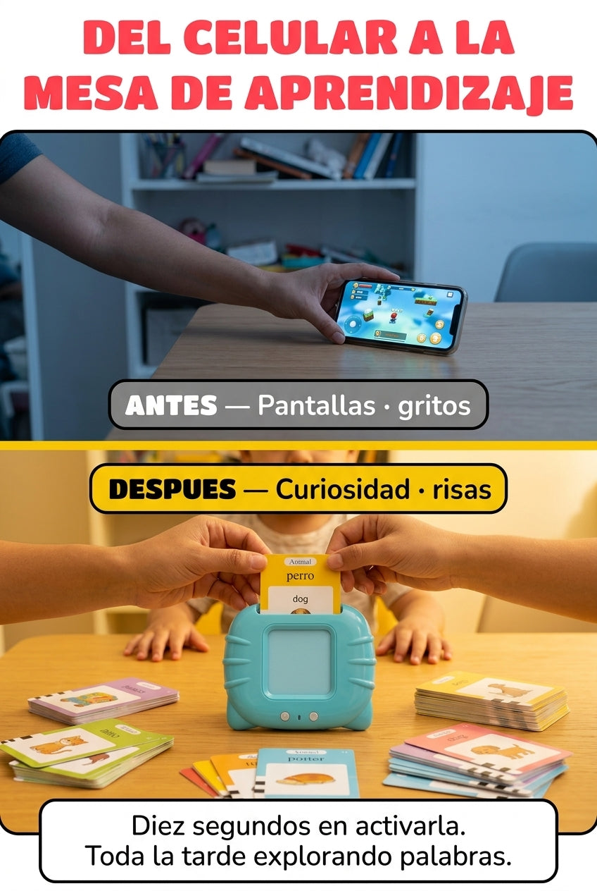 Del celular a la mesa de aprendizaje — antes vs despues